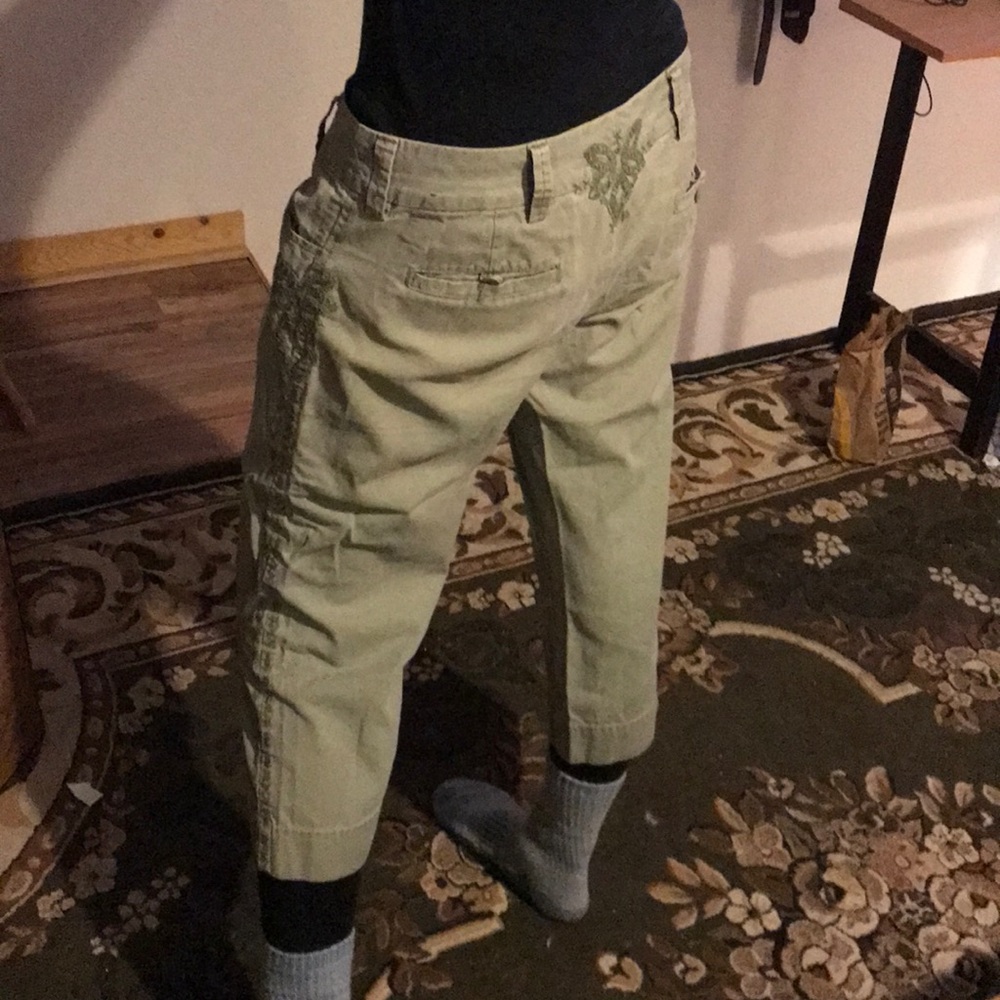 Green embroidered capri pants